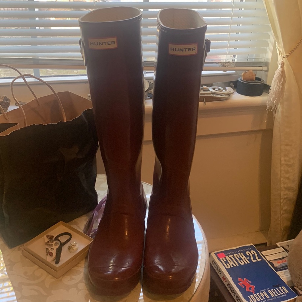Maroon Hunter Tall Original Gloss Rain Boots Sz 39